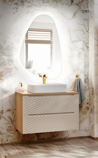 Badmöbel Set 3-tlg Badezimmerset LAXY Eiche Beige inkl. Waschtisch