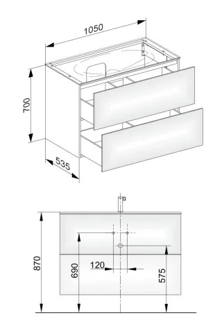 Keuco Waschtischunterschrank Edition 11 31352, 2 Front-Auszüge, B: 1050, H: 700, T: 535 mm 31352110000