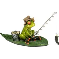 formano Dekofigur Frosch Angler aus Froschhausen auf Blatt sitzend ca. 19 x 12 cm
