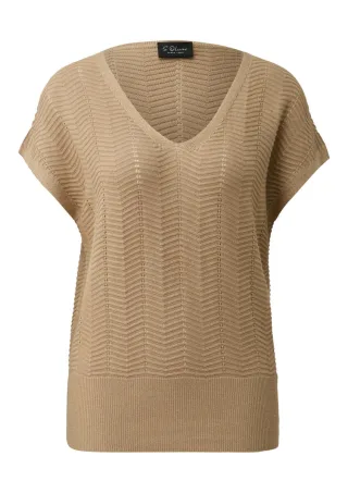 s.Oliver BLACK LABEL - Kurzarm-Strickpullover mit V-Ausschnitt braun - Gr. - XL