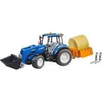 Bruder® Spielzeug-Traktor New Holland T5.120 mit Frontlader (02187), Ladekasten, Gabeln u. 1 Rundballen, Made in Europe