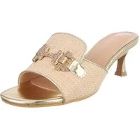 Ital-Design Elegante Peeptoe-Pantoletten mit Absatz für Damen Pantolette (89930061) Pfennig-/Stilettoabsatz Sandalen & Sandaletten in Beige