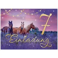 JUNAPACK Einladungskarten Pferd Einladungen zum Kindergeburtstag Fohlen lila Mädchen, Einladungskarten zum 7. Geburtstag mit Pferd Motiv