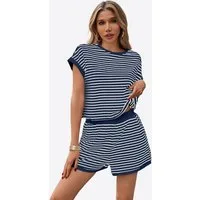Imily Bela Hausanzug Damen Sommer-2-teilige Sets (Set, 2 tlg., Kurzarm-T-Shirts + Shorts) Streifen
