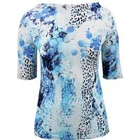 Passioni T-Shirt in Blautönen mit abstraktem Tier- und Blumenmuster