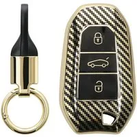 kwmobile Schlüsseltasche Hülle für Peugeot Citroen 3-Tasten Smartkey Autoschlüssel (nur Keyless (1-tlg), Schlüsselhülle mit Key Ring Anhänger - Cover Gold Schwarz