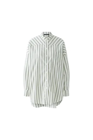 Oui - Longbluse Baumwollmischung green white - Gr. - 36