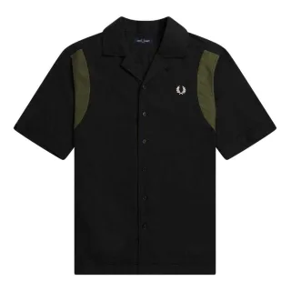 Fred Perry Herren Paneliertes Kurzarm-Bowlinghemd (Schwarz)