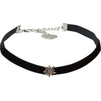 Alpenflüstern Choker Trachten-Samt-Kropfband Strass-Edelweiß mini (schwarz), - Trachtenkette enganliegend, Kropfkette elastisch, Damen-Trachtenschm