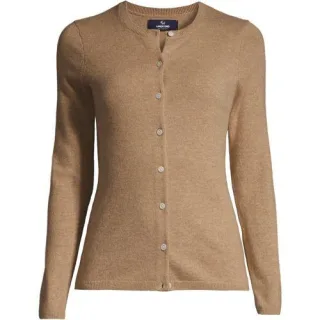 Kaschmir-Cardigan mit rundem Ausschnitt, Damen,  Braun, Kaschmir, by Lands' End