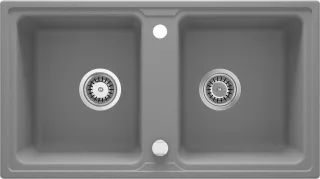 Neuesbad 2-Becken Granitspüle ohne Abtropffläche 780x435x180, 3,5'', Grau Metallic, mit Zubehör NB1DEZQZS2031