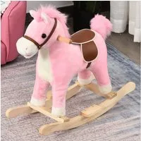 HOMCOM Schaukeltier mit Tiergeräusche Spielzeug Haltegriffe für 36-72 Monate Plüsch Rosa, (1 tlg), Rosa 65 x 32.5 x 61 cm