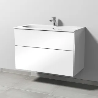 Sanipa 3way Waschtischunterbau zu Geberit Acanto Slim Waschtisch mit 2 Auszügen, Weiß-Glanz BS41278