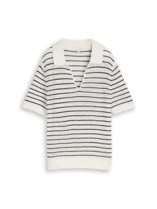 Tom Tailor - Strickpullover mit Polokragen white navy structure stripe - Gr. - XXL
