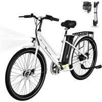 EVERCROSS TECH E-Bike Cityrad für Pendler,26-Zoll-Elektrofahrrad,36V 15,6AH Lithiumbatterie, Heckmotor, 561,6 Wh, 50-90Km, 1 Gang,E-Citybike mit Schloss, Pumpe