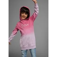 KIDSWORLD Kapuzensweatshirt, Longsweatshirt mit LOVE print Langarm, po-bedeckend, mit Glitzerdruck, aus Baumwolle