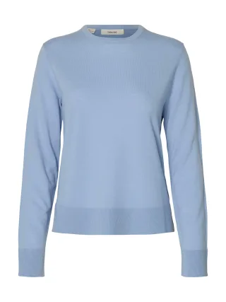 SELECTED WOMEN - SLFTHEA LS KNIT MERINO O-NECK NOOS cashmere blue - Gr. - XL