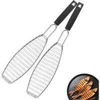 bremermann Grillguthalter Fisch-Grillhalter 2er Set Fischhalter, Fischgriller, Fischbräter, Edelstahl, Kunststoff, (2-St), für Fische bis ca. 30 cm Länge