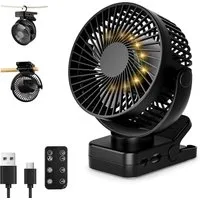 FELIXLEO Tischventilator USB Tischventilator 12000mAh Akku Clip Licht Timer