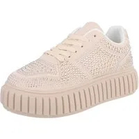 Ital-Design Modischer Sneaker mit Glitzerdetails für Damen Sneaker (91116915) Flach Sneakers Low in Beige