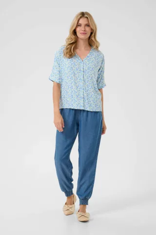 Kurzarmhemd Baggy fit Blue Yellow Small Floral blue multi