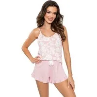 Donna Shorty Schlafanzug kurz mit Blumen-Druck Top mit Spagettiträger & Basic-Shorts in Rose