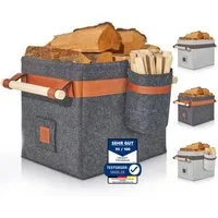 OAKAGE Kaminholzkorb Holzkorb für Kaminholz Feuerholzkorb Brennholzkorb Kaminkorb Filzkorb (Set, 1 x Holzkorb + 1 x Zündholzkorb), Ergonomische und abstehende Tragegriffe, einfallsichere Seitenwände