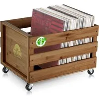 Stagecaptain Holzkiste SPKB-100 Schallplattenkiste "Emil" aus Bambus - Vinyl mit Stil, für bis zu 100 LPs - aus Vollholz im Retro-Design