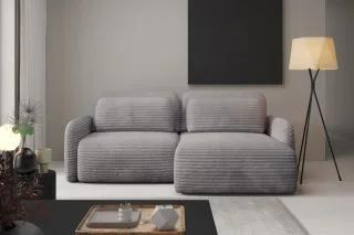 Ecksofa Schlafsofa Sofa SIMONE in Stoff Ambience Grau Ottomane Rechts