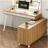MODFU Schreibtisch L-förmiger (mit 2 Schubladen Natur/Weiß, 1-St., 140x120x76.5cm), zwei offene Ablagefächer