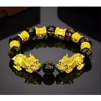 Saraswati Armband Armband "Pi Xiu" goldfarben, mit schwarzen Resinperlen (12mm), Ø5,5-1