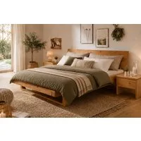 OTTO home Schlafzimmer-Set Ultima, 3-tlg., Bettgestell & 2 Nachttische aus massivem Fichtenholz, (Set, 3-tlg., Liegefläche 180x200cm, Belastbarkeit je Seite bis zu 200kg), Scandi Rustikale Balken-Optik, FSC®-zertifiziert, Pro Seite bis 200 kg