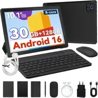BUFO 10.1 Zoll Android, 4GB/6GB+128GB, 1280x800 HD, incl. Hülle Set Tablet (10", 128 GB, Android 16, Octa core mit Tastatur, Stift, Maus, Hülle, Kopfhörer, WiFi 6 BT 5.4)
