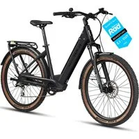 DERUIZ E-Bike Trekkingrad Quartz SUV 27,5 Zoll, bis 160 km, Drehmomentsensor, RH 46 cm, 8 Gang Shimano, Kettenschaltung, Heckmotor 250W, 644 Wh, (5 Stufen,Lockout-Federgabel,LCD-Farb-Display,120 Lux Frontlicht)