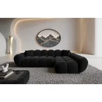 Sofa Dreams Polsterecke Maleron L Form kurz Stoffsofa, 4-Sitzer, Loungesofa, Ottomane rechts, Samtstoff Bezug in Schwarz