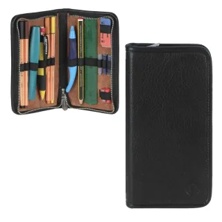 Stiftetui 4 Füllerschlaufen Leder schwarz 19x10cm | Sonnenleder Federmappe. Ein zeitloser Organizer aus echtem Leder für Büro und anspruchsvolle Nutze
