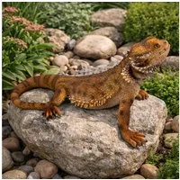 Online-Fuchs Gartenfigur für außen - Bartagamen Eidechse - Deko Figuren - 34 cm groß, (wetterfest, realistisches Design), aus hochwertigem und langlebigen Kunstharz (Polyresin) gefertigt