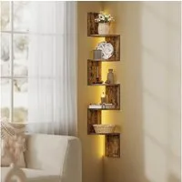 VASAGLE Eckregal Wandregal Schweberegal Bücherregal Pflanzenregal, mit LED-Beleuchtung, 5 Ebenen
