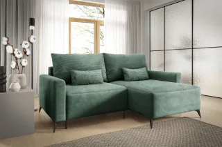 Ecksofa Schlafsofa Sofa SILVES in Stoff Poso Grün Ottomane Rechts