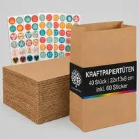OfficeTree Tragetasche 40x Kraftpapiertüten 22x13x8 cm - Papiertüten mit Boden