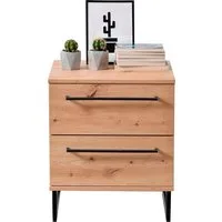 Home affaire Nachtkommode Sardinia, Nachtschrank, Maße (B/T/H): 45,5/35/54 cm (FSC-zertifizierter Holzwerkstoff), mit 2 Schubladen, Metallgriffe und Metallfüße in Kufenform