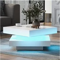 Merax Couchtisch Hochglanz Sofatisch mit LED-Beleuchtung (1-St., 70x70x36 cm), Wohnzimmertisch Quadratischer Beistelltisch mit 360° Drehplatte