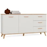 ibonto Eckkommode Kommode skandinavisch weiß Eiche, 150 cm, 3 Schubladen