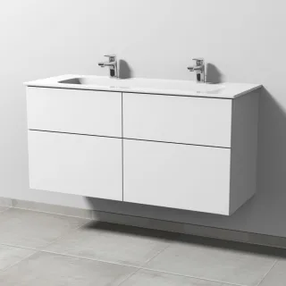 Sanipa 3way Keramik-Set Design Keramik-Doppelwaschtisch und Unterbau mit 4 Auszügen, Weiß-Soft SM48343