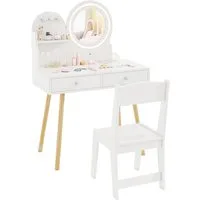 COSTWAY Schminktisch, Kinder Schminktisch mit LED-Beleuchtung, Holz