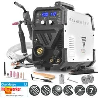 STAHLWERK Inverterschweißgerät Kombi Schweißgerät MTM-200 ST 3-in-1 200 A WIG MIG MAG MMA FLUX, 10 - 200 A, Packung}, 12-tlg., Einzelgerät, mit 200 A und synergischem Drahtvorschub