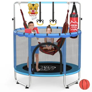 FUNTOK 55" Kids Trampoline with Swing & Basketball Hoop, 4-in-1 Indoor Activity Center for Toddlers Age 2-5, 440LBS Heav