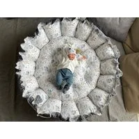 Loolay Bettnestchen XXXL ENGELSNEST Babykokon + 3x Kissen MINKY/ Baumwolle Babynestchen, (als Nestchen Ø90cm, als Krabbeldecke Ø155cm, BABYNEST Spielmatte Reisebett Kissen Spielunterlage), LOOLAY® - 100% Europäische Stoffe und Kleinserien-Nähen!