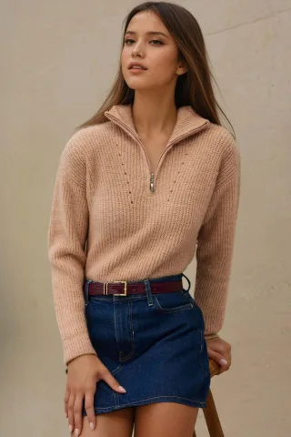 Basic Strickpullover mit Reißverschlusskragen