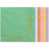 partydeco Papierdekoration, Servietten Papier 33x33cm Happy Birthday 12 Stück Farbmix / Gold